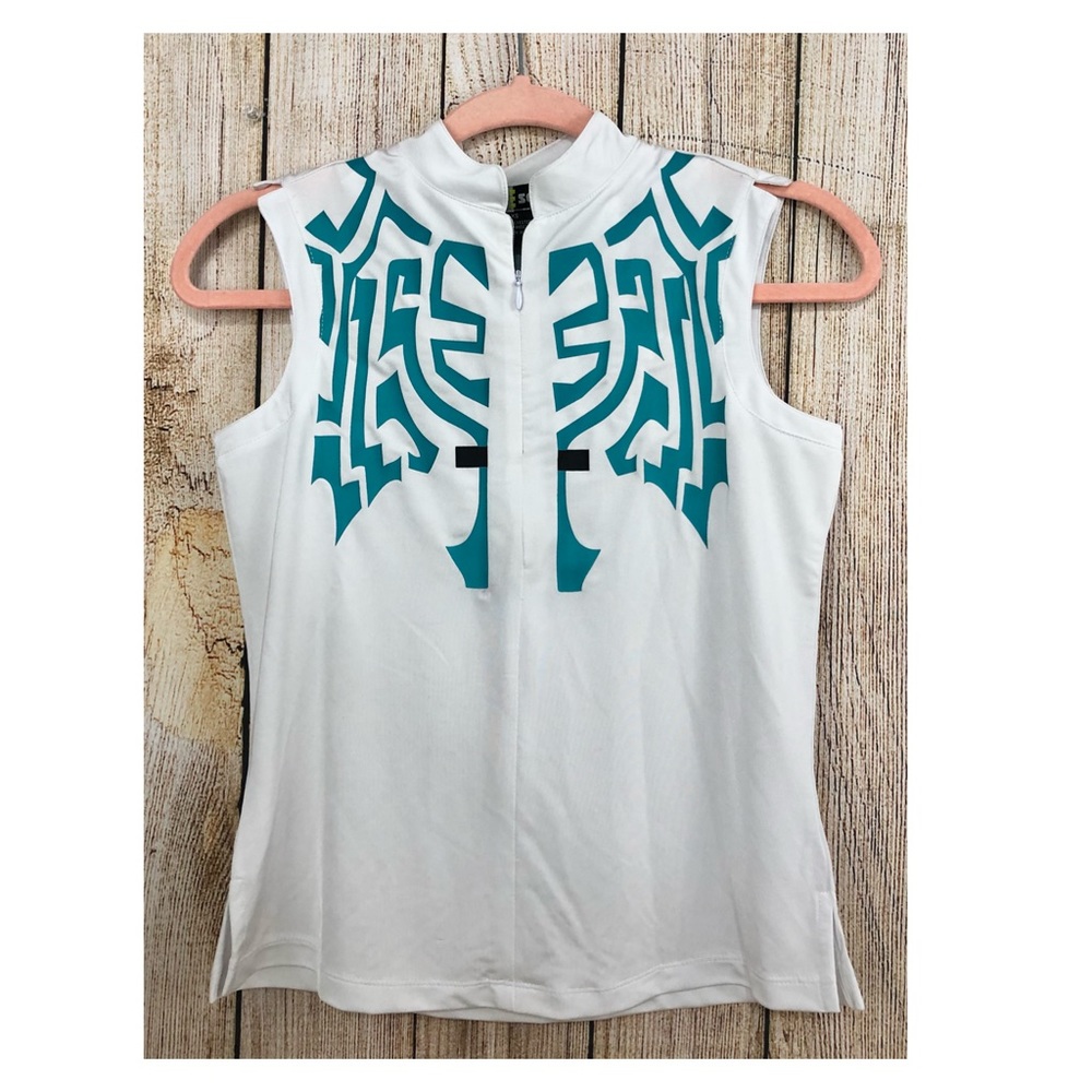 Jamie Sadock Top White‎ Turquoise Tenniscore Golf Quarter Zip Pickleball NWT